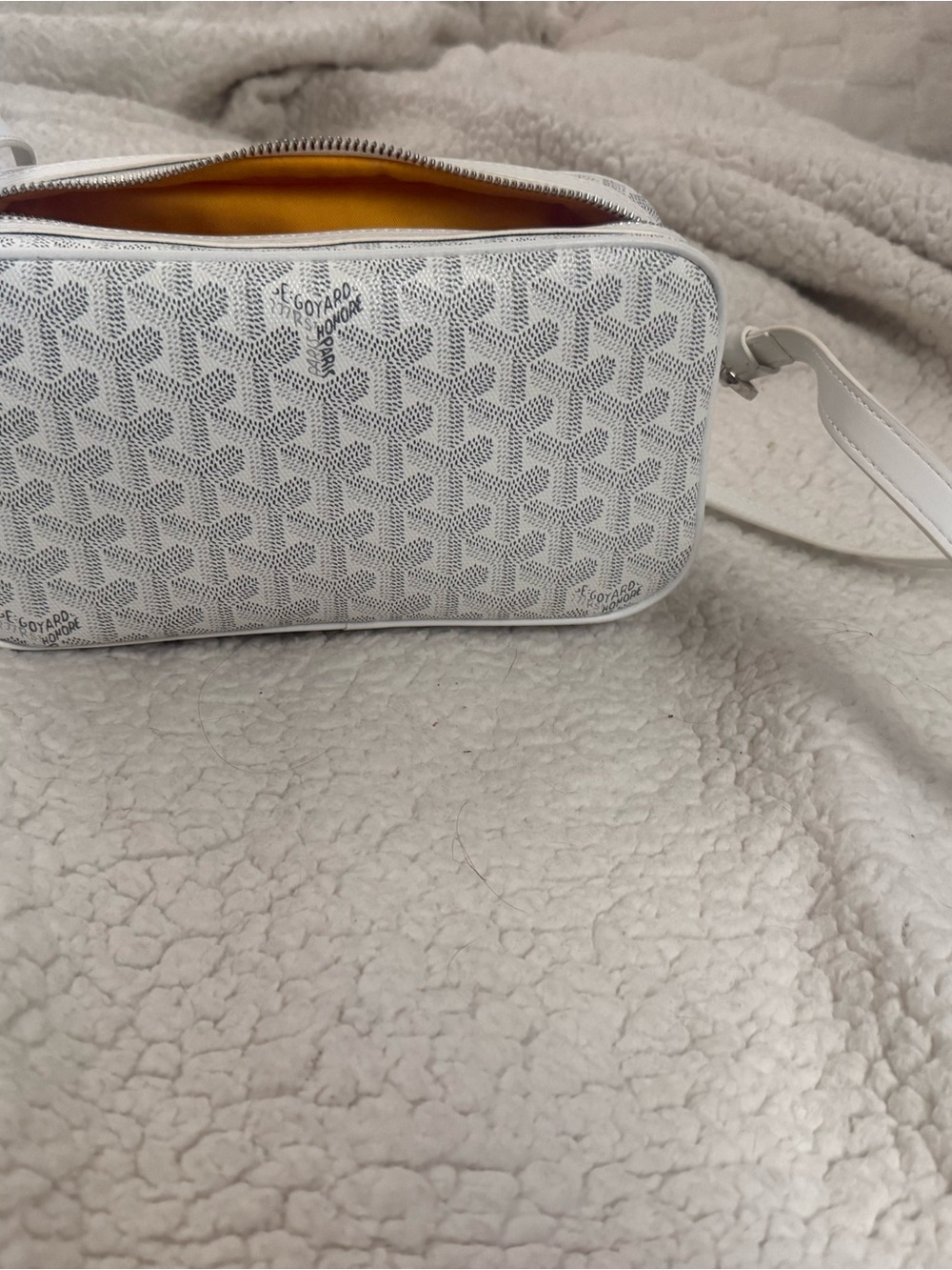 Goyard White Chevron Canvas Crossbody with Yellow Interior